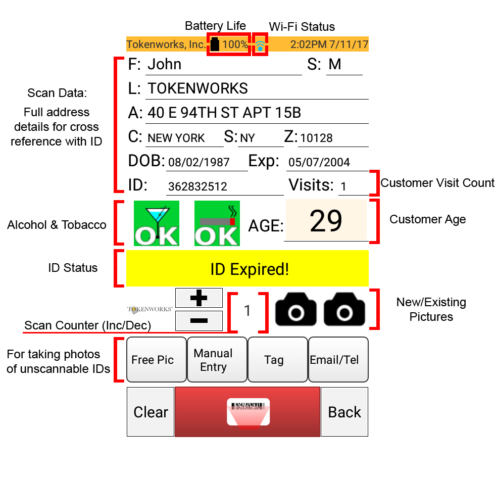 ID Scanner Customer Relationship Management Feature Interface
